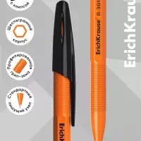 Ручка шариковая ErichKrause R=301 Orange Stick, узел 0.7 мм, чёрная