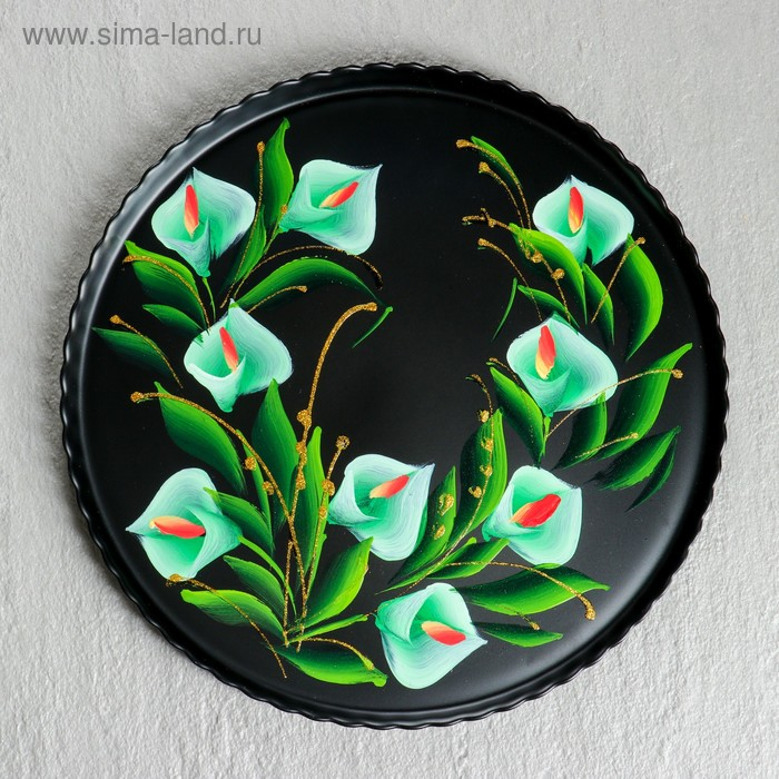 Поднос Поднос "Каллы на черном" художественная роспись 28 см