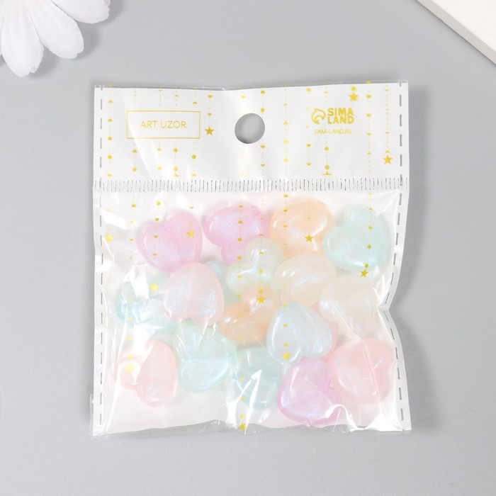 Бусины для творчества пластик Бусины для творчества пластик "Сердечки. Блеск" набор 20 гр 1,9х2х0,9 см