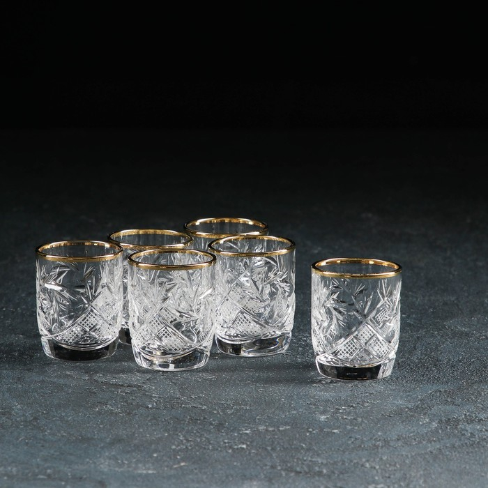 Набор стопок хрустальных для вина «Мельница», отводка золотом, 35 мл, 6 шт Набор стопок хрустальных для вина «Мельница», отводка золотом, 35 мл, 6 шт