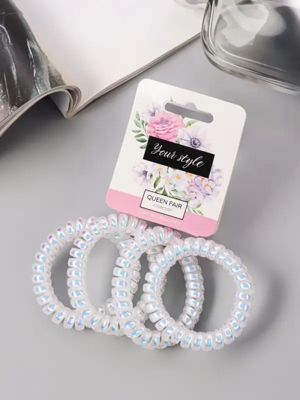 Резинки для волос QF &laquo;Пружинка&raquo;, набор 4 шт., белый перелив, d=5.5 см