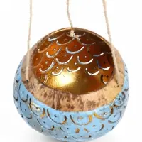 Подсвечник подвесной из кокоса, 9-12 см, золотисто-голубой