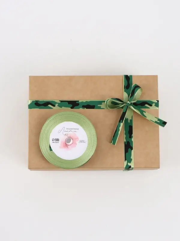 Лента атласная &laquo;Камуфляж&raquo;, 1.5&times;22.5 (&plusmn; 1) м, зелёная