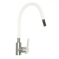 Смеситель для кухни ZEIN Z2752, гибкий излив, картридж 35 мм, нержавеющая сталь, белый/сатин