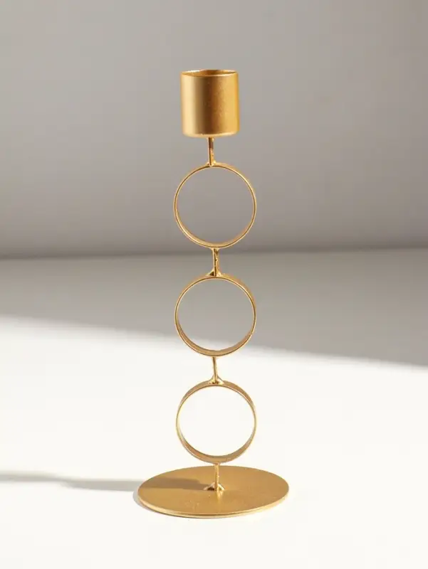 Подсвечник металл на 1 свечу "Три кольца" d=2,5 см золото 7,5х7,5х21 см