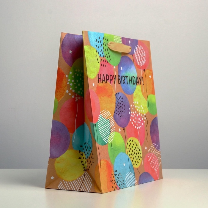 Пакет подарочный крафтовый вертикальный, упаковка, Happy birthday, ML 23 х 27 х 11.5 см Пакет подарочный крафтовый вертикальный, упаковка, Happy birthday, ML 23 х 27 х 11.5 см