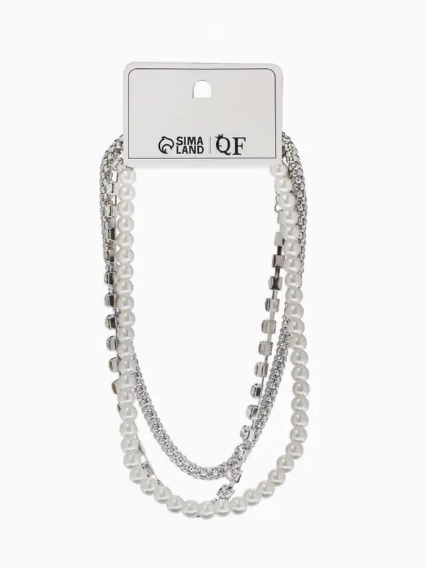 Чокер "Стиль" (набор 3шт) шар №8, со стразинками, тянется, 35+удл, цвет белый в серебре