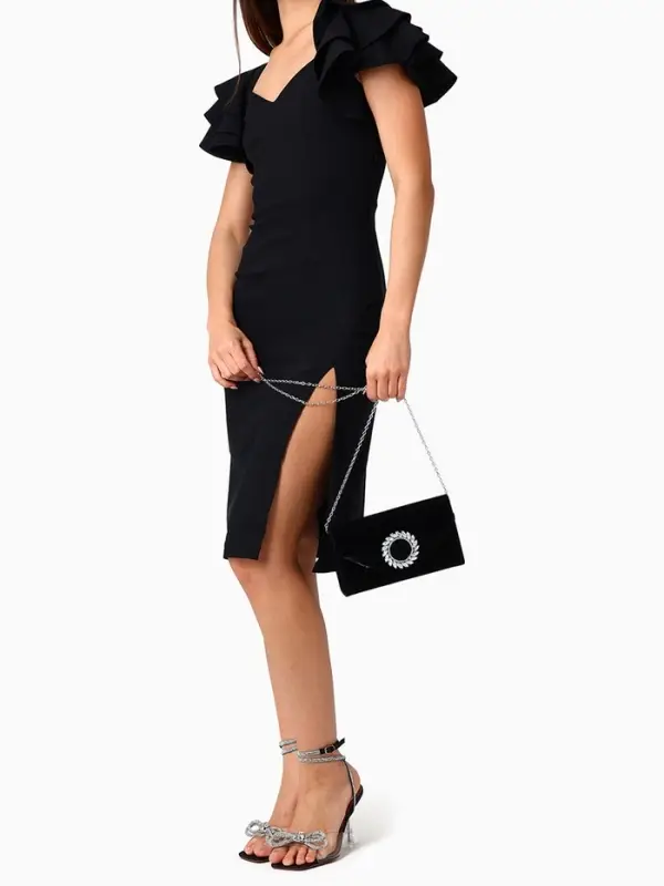 Сумка-клатч женская вечерняя на магните, на цепочке, с декоративной пряжкой, чёрная