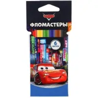 Фломастеры 6 цветов, вентилируемый колпачок «Тачки»