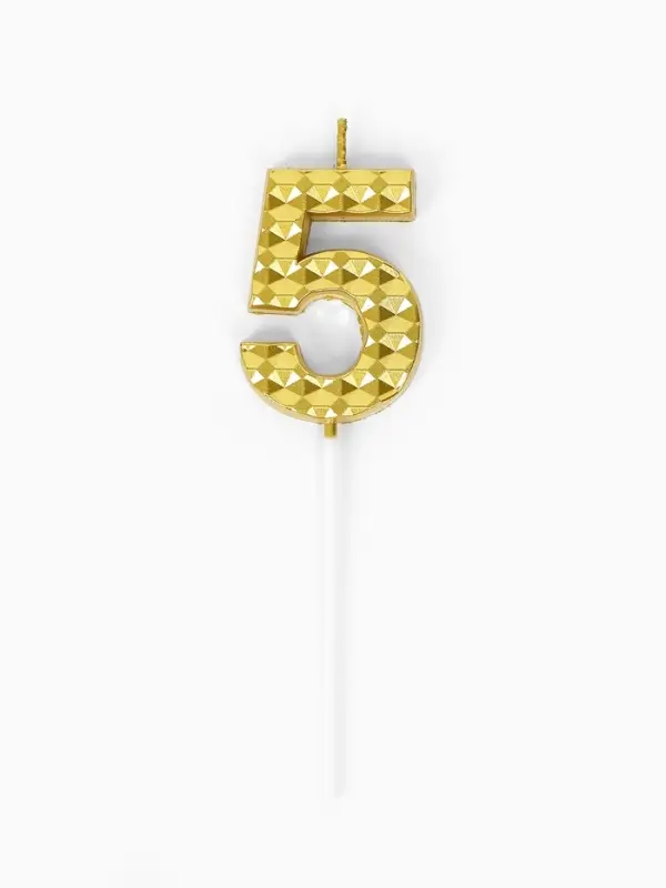 Свеча для торта &laquo;Элемент&raquo;, цифра "5" золотая