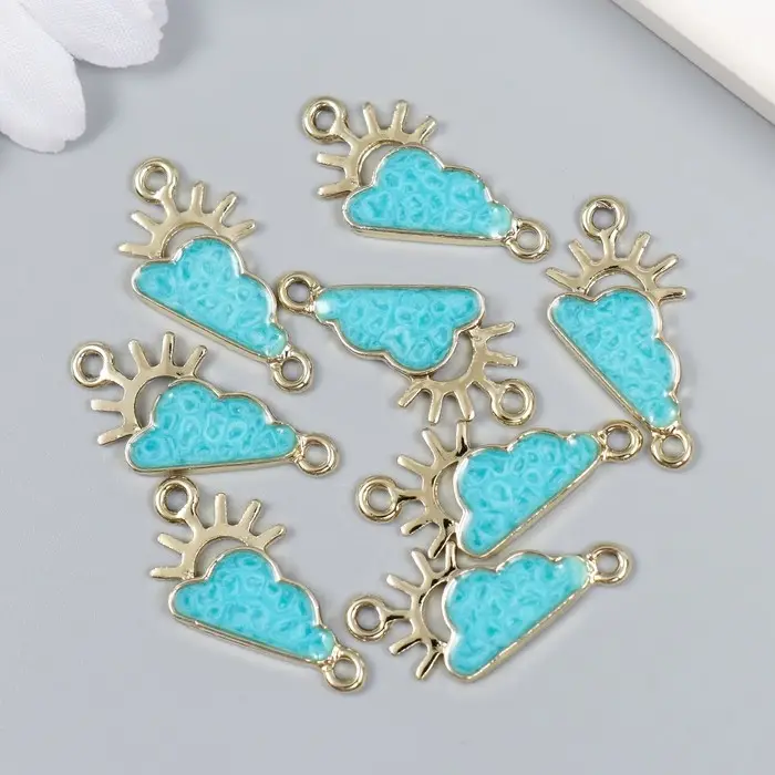 Декор для творчества металл, эмаль "Солнце за облаками" золото с бирюзой 1,4х2,6 см