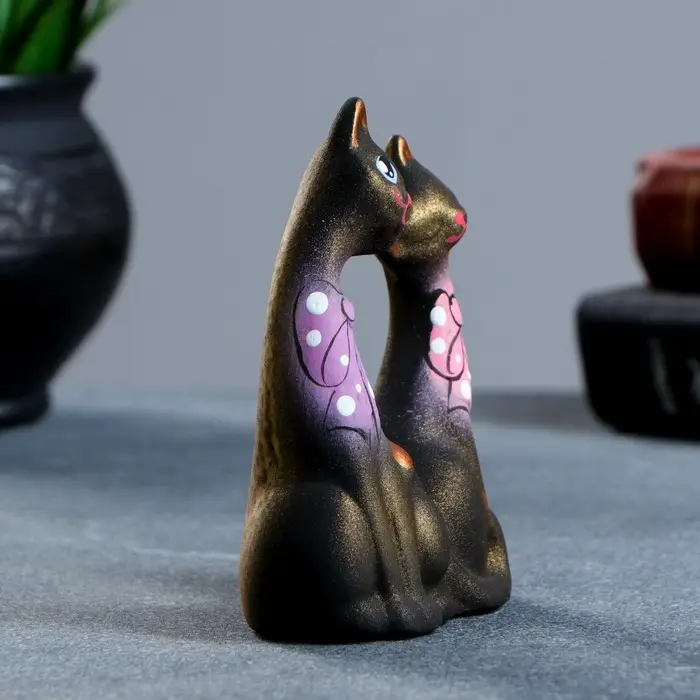 Фигурка керамика &laquo;Коты Влюбленные с бантиками&raquo;, чёрные, 5&times;9&times;12 см