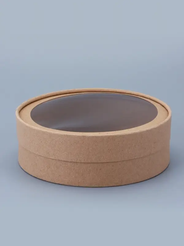 Коробка круглая подарочная завальцованная с окном, крафт, 18&times;6 см
