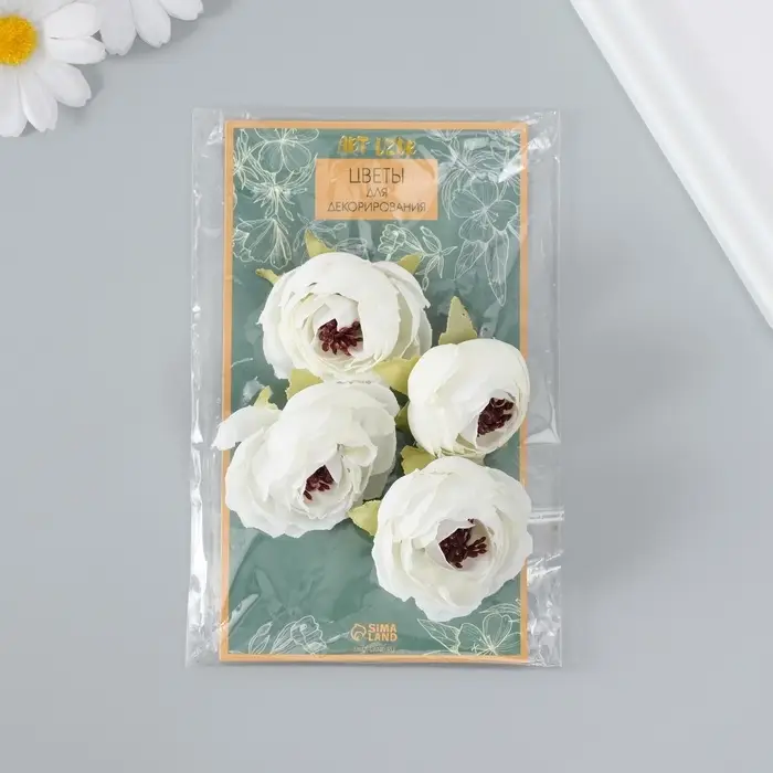 Бутон на ножке для декорирования "Пион Шарм" белоснежный 3,5х3,5 см