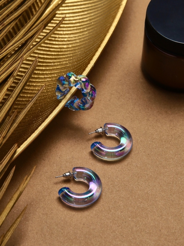 Набор серьги и каффы 3 шт «Нежность» косичка, цвет голубой в серебре