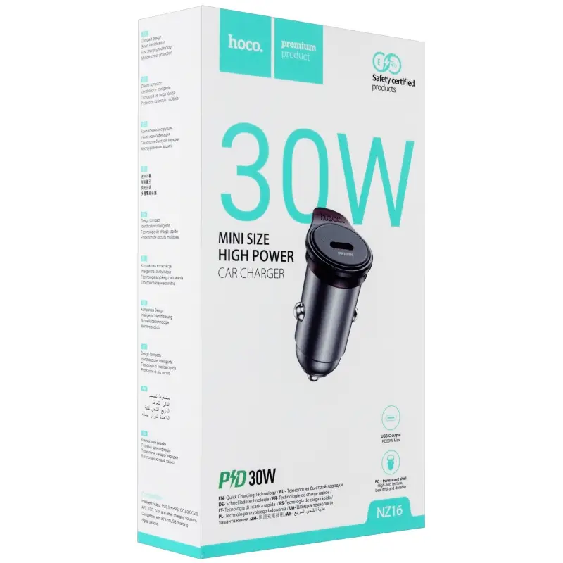 Переходник автомобильного зарядного устройства на Type-C PD30W NZ16 HOCO серый