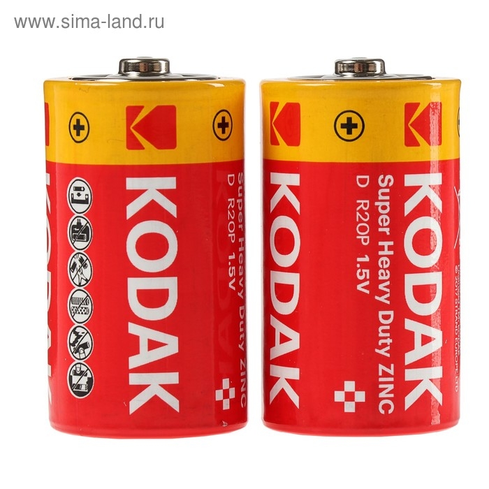 Батарейка солевая Kodak Super Heavy Duty, D, R20-2BL, 1.5В, блистер, 2 шт.