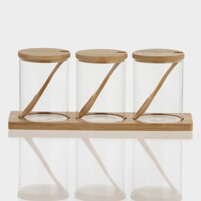Банки стеклянные для хранения сыпучих продуктов «Эко», 450 мл, 3 шт, с бамбуковой крышкой Банки стеклянные для хранения сыпучих продуктов «Эко», 450 мл, 3 шт, с бамбуковой крышкой