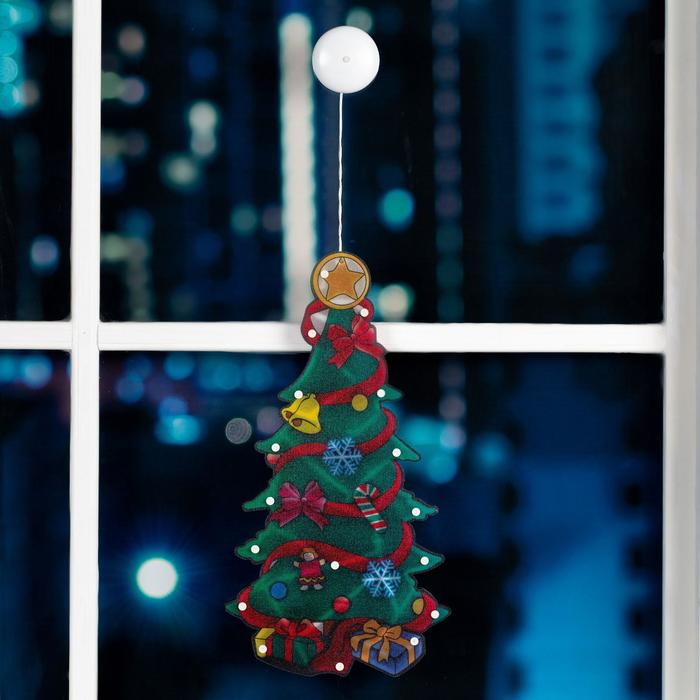 Светодиодная фигура на присоске «Ёлка» 24 × 45 см, пластик, батарейки АААх3 (не в комплекте), свечение тёплое белое Светодиодная фигура на присоске «Ёлка» 24 × 45 см, пластик, батарейки АААх3 (не в комплекте), свечение тёплое белое