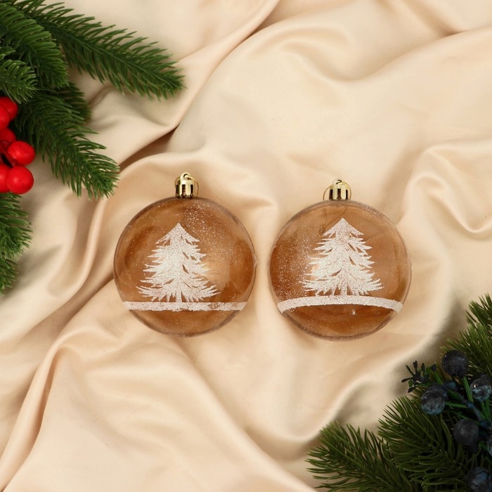 Набор шаров пластик d-8 см, 2 шт Набор шаров пластик d-8 см, 2 шт "Зимняя сказка" бело-коричневый