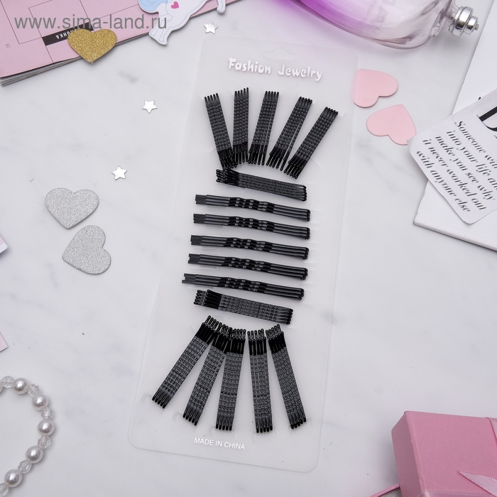 Невидимка для волос Невидимка для волос "Ассорти" (набор 60 шт - 4,5 см,15 шт - 6,5 см) чёрный