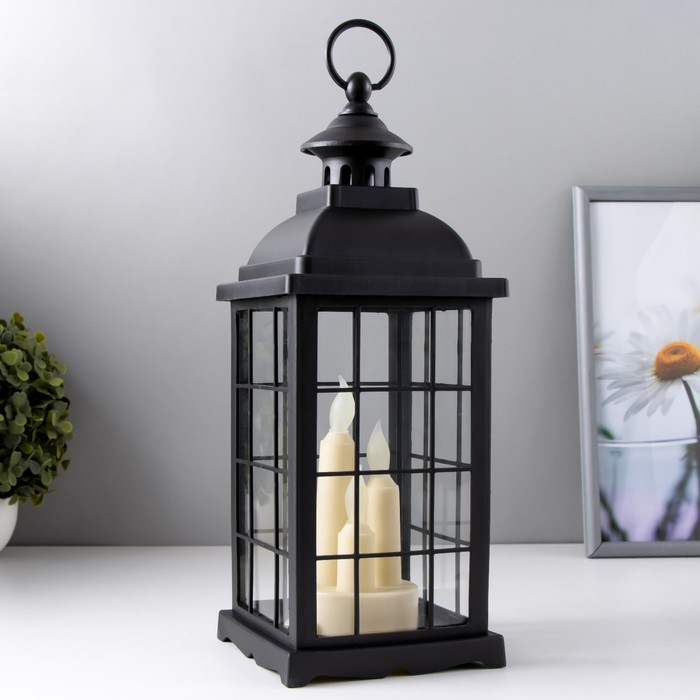 Ночник Ночник "Свечи" LED батарейки 3хААА (не в комплекте), черный 13х13х38 см, свечение желтое