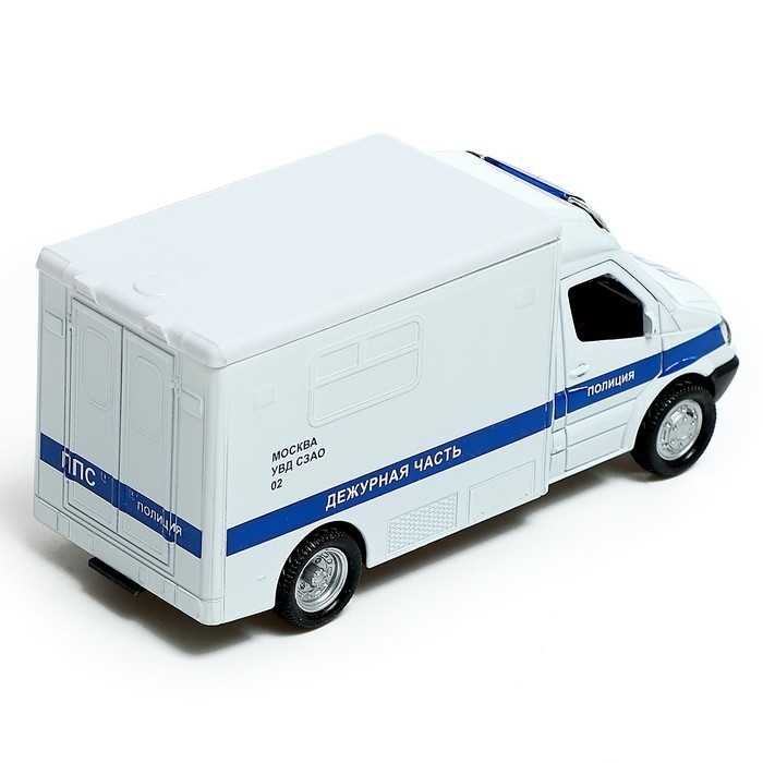 Машина металлическая «Полиция», 1:32, инерционная, световые и звуковые эффекты, русская озвучка, открываются двери, цвет белый