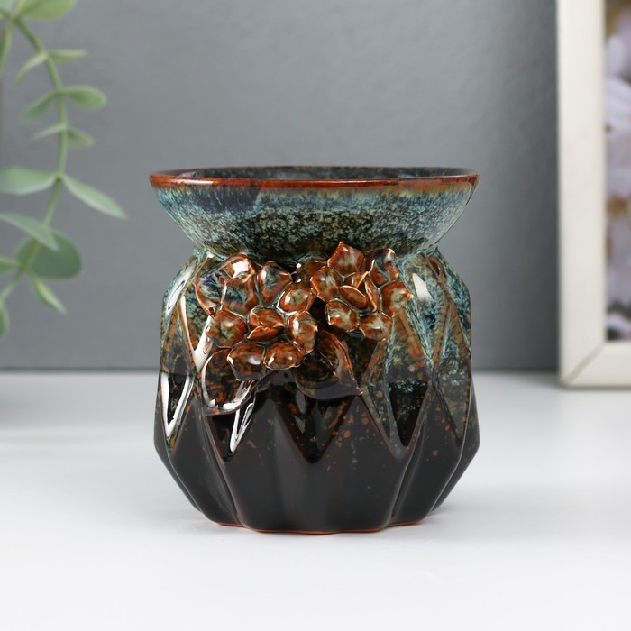 Аромалампа керамика  Аромалампа керамика "Узоры и рельеф" коричневая 8х8х8,4 см