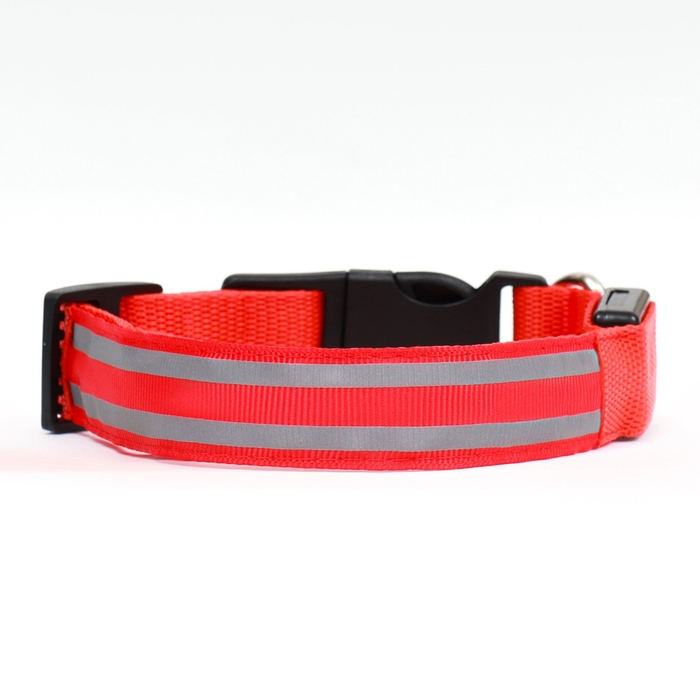 Ошейник с подсветкой Двойная полоса размер М, ОШ 40-48 х 2,5 см, 3 режима свечения красный Ошейник с подсветкой Двойная полоса размер М, ОШ 40-48 х 2,5 см, 3 режима свечения красный