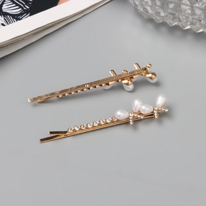 Невидимка для волос «Глория» (набор 2 шт) двойной бант, 6 см, золото Невидимка для волос «Глория» (набор 2 шт) двойной бант, 6 см, золото