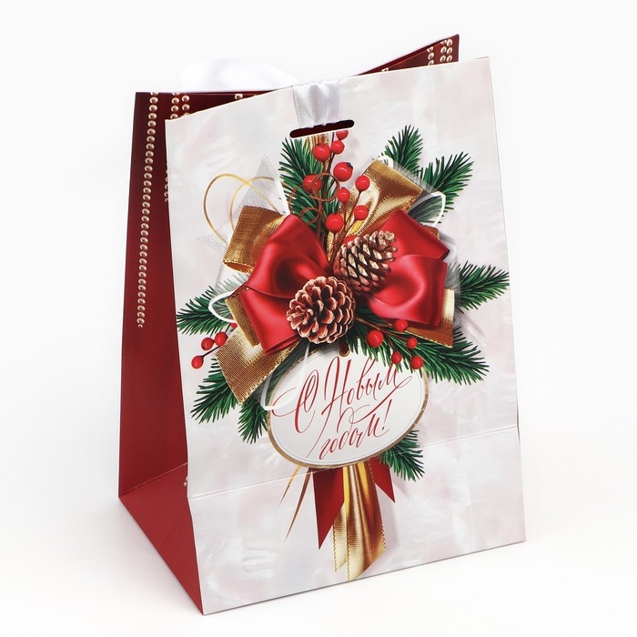 Пакет подарочный новогодний с лентой «Новый год», 13 х 19 х 9 см , Новый год Пакет подарочный новогодний с лентой «Новый год», 13 х 19 х 9 см , Новый год