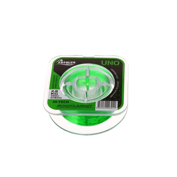 Леска Preмier Fishing UNO, диаметр 0.16 мм, тест 2.8 кг, 100 м, зелёная Леска Preмier Fishing UNO, диаметр 0.16 мм, тест 2.8 кг, 100 м, зелёная