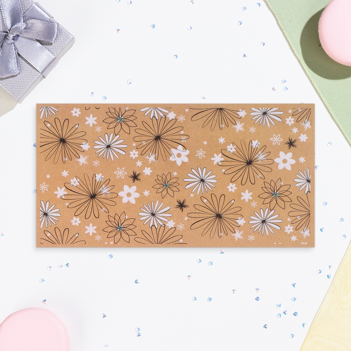 Конверт для денег Конверт для денег "Универсальный" цветы на крафте, 19 х 10 см