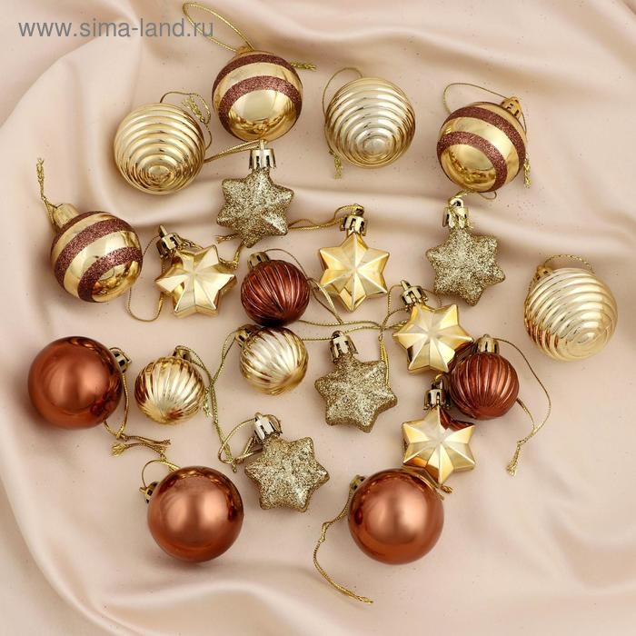 Набор украшений пластик 21 шт Набор украшений пластик 21 шт "Серпантин" кофейный золото