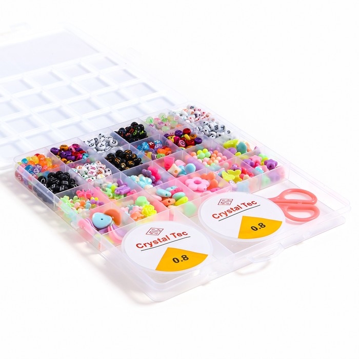 Набор для создания украшений с русским алфавитом, 24 вида бусин, 2 лески, ножницы Набор для создания украшений с русским алфавитом, 24 вида бусин, 2 лески, ножницы