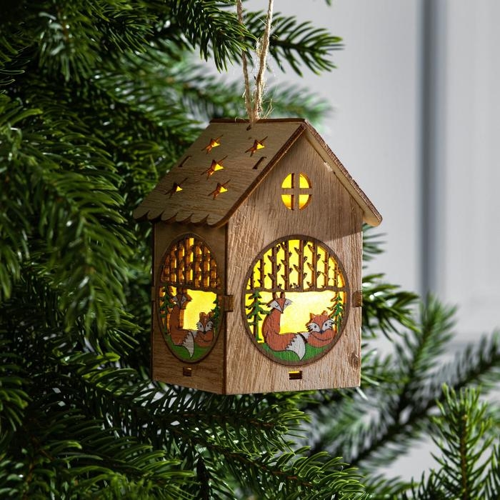 Ёлочная игрушка «Домик с лисой», от батареек, свечение тёплое белое Ёлочная игрушка «Домик с лисой», от батареек, свечение тёплое белое