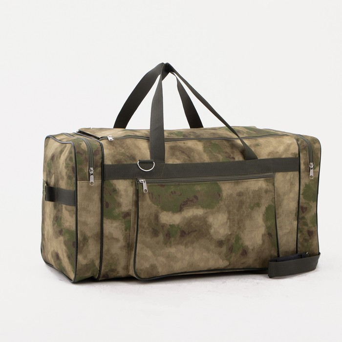 Сумка дорожная на молнии, 3 наружных кармана, длинный ремень, цвет камуфляж/хаки Сумка дорожная на молнии, 3 наружных кармана, длинный ремень, цвет камуфляж/хаки