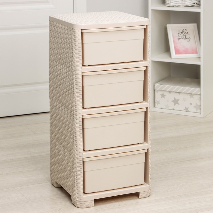 Комод 4-х секционный «Плетёнка», цвет слоновая кость Комод 4-х секционный «Плетёнка», цвет слоновая кость