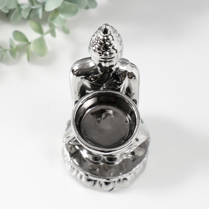 Подсвечник керамика на 1 свечу "Будда" d=4 см серебро 8х11х22,5 см