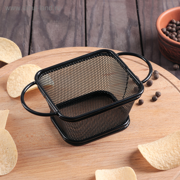 Корзинка для картофеля фри Доляна «Пулита», 10,8×9,4×6,2 см, мелкая сетка, цвет чёрный Корзинка для картофеля фри Доляна «Пулита», 10,8×9,4×6,2 см, мелкая сетка, цвет чёрный