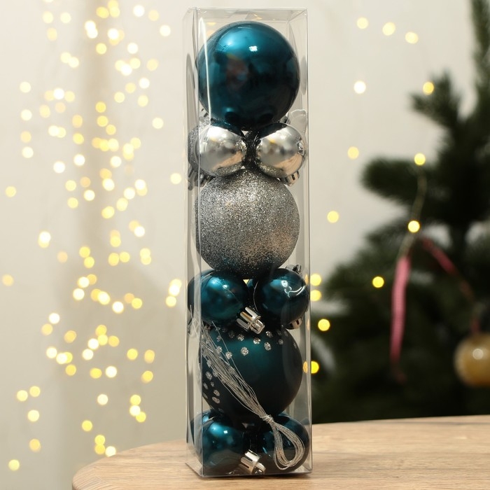Шары ёлочные новогодние, на Новый год, d=3 и d=6, 15 шт., цвет синий и серебристый