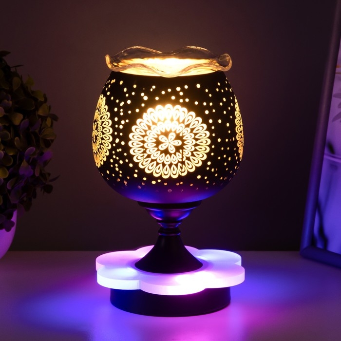 Аромалампа с подсветкой  Аромалампа с подсветкой "Узоры" E14 40Вт +RGB черный 12,5х12,5х23 см