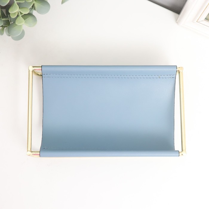 Подставка для мелочей металл, кожзам Подставка для мелочей металл, кожзам "Сканди" серо-голубая 21х12х5 см