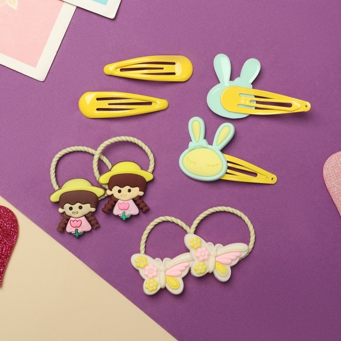 Набор для волос Набор для волос "Ванилька" (4 резинки, 4 невидимки) зайки, жёлтый