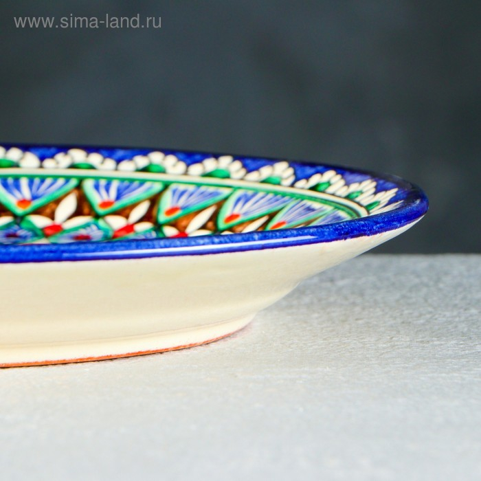 Тарелка Риштанская Керамика "Цветы",  22 см, синяя