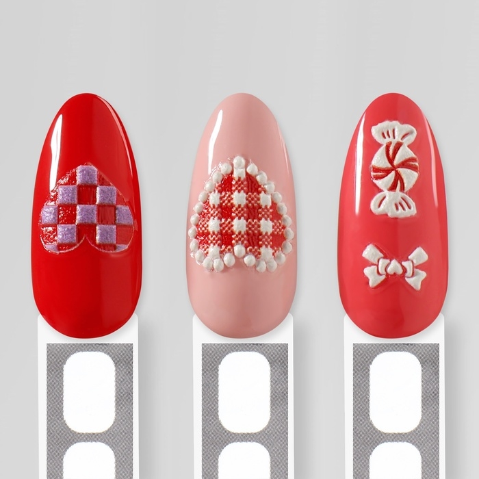 Наклейки для ногтей «Сердца», объемные, матовые, цвет красный/белый/розовый Наклейки для ногтей «Сердца», объемные, матовые, цвет красный/белый/розовый