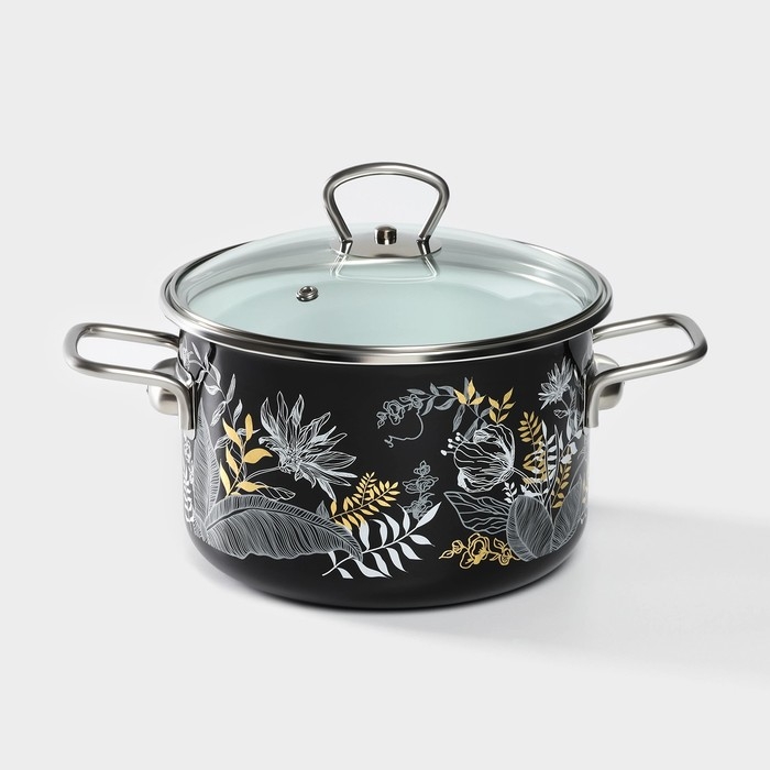 Кастрюля эмалированная Magia, 3 л, стеклянная крышка, индукция, черный Кастрюля эмалированная Magia, 3 л, стеклянная крышка, индукция, черный