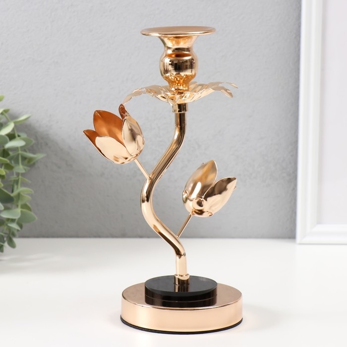 Подсвечник металл, акрил на 1 свечу  Подсвечник металл, акрил на 1 свечу "Золотые тюльпаны" d=2-6 см 10х10х22,5 см