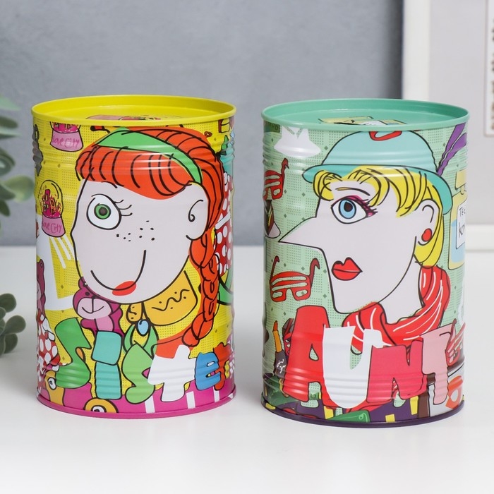 Копилка металл банка Копилка металл банка "Родственники" МИКС 12,5х8,5х8,5 см