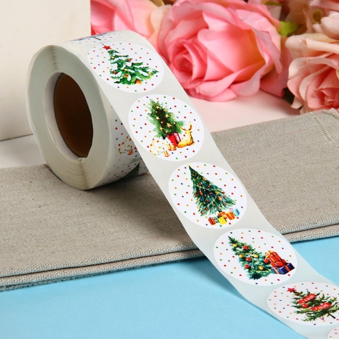 Новый год. Наклейки в рулоне Новый год. Наклейки в рулоне "Елочки", 500 шт, 3,8 х 3,8 см